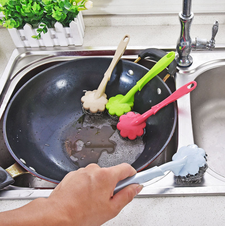 Steel wire brush with handle wash wash plum brush long handle pan brush clean ball