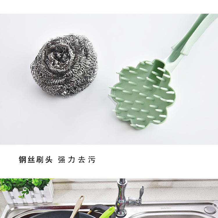 Steel wire brush with handle wash wash plum brush long handle pan brush clean ball Steel wire brush with handle wash wash plum brush long handle pan brush clean ball