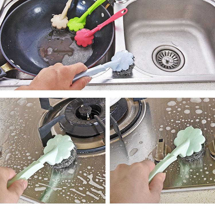 Steel wire brush with handle wash wash plum brush long handle pan brush clean ball Steel wire brush with handle wash wash plum brush long handle pan brush clean ball