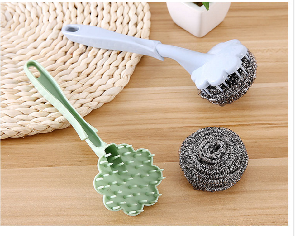 Wire ball brush with handle wash the dishes wash the pan clean brush kitchen plum blossom pan brush clean the ball Wire ball brush with handle wash the dishes wash the pan clean brush kitchen plum blossom pan brush clean the ball