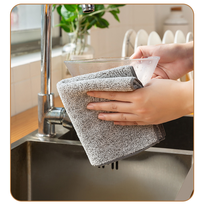 Japanese-Style Bamboo Charcoal Dishcloth Household Cleaning Flexible Fiber Dish Towel Kitchen Supplies Thickened Absorbent Oil-Removing Rag