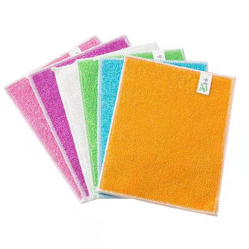 Bamboo Fiber Dishcloth Oil-Free Rag Absorbent Lint-Free Dish Towel Thickened Kitchen Special Scouring Pad Double Layer