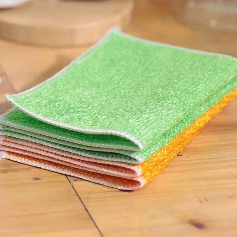 Bamboo Fiber Dishcloth Oil-Free Rag Absorbent Lint-Free Dish Towel Thickened Kitchen Special Scouring Pad Double Layer