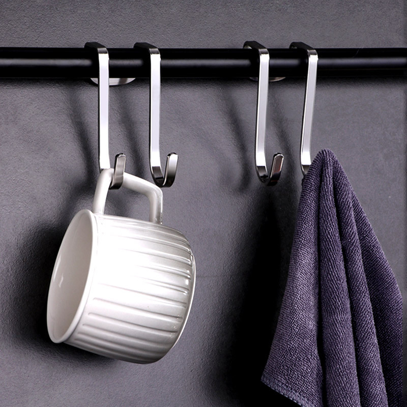 Stainless Steel S-Shape Hook Clothes Hook Coat Hook behind Door Bathroom Towel Hook Kitchen Free Punch and Nail Household