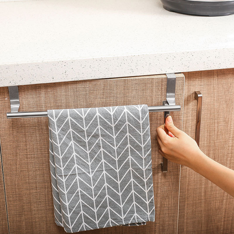 Factory in Stock Stainless Steel Single-Rod Towel Rack Kitchen Non-Perforated Towel Hanging Rod Cabinet Door Back Rag Rack