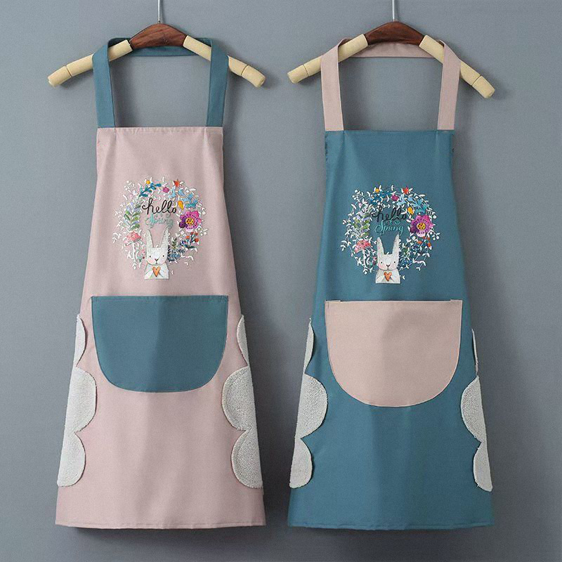 Apron Waterproof Dirty Coral Fleece Hand Towel Apron Garland Rabbit Kitchen Apron Halter Apron Apron