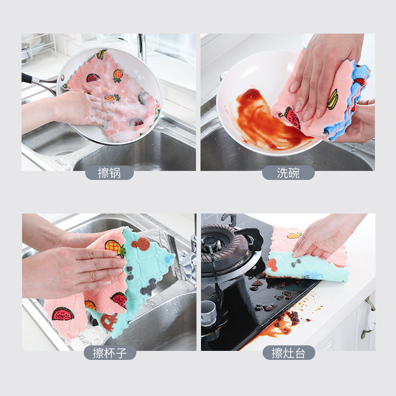 Coral Fleece Printed Rag Kitchen Dishcloth Housekeeping Cleaning Towel Absorbent Multifunctional Household Seamless Absorbent Towel
