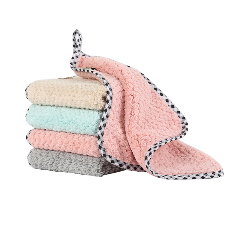 Pineapple Plaid Rag Kitchen Cleaning Dishcloth Not Easy to Lint Absorbent Small Square Towel Hanging Coral Fleece Hand Towel