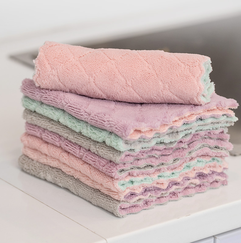 Double Color Absorbent Cloth Dish Towel Cleaning Bowl Scouring Pad Kitchen Oilproof Dishcloth Double Layer Thickened Cleaning Towel