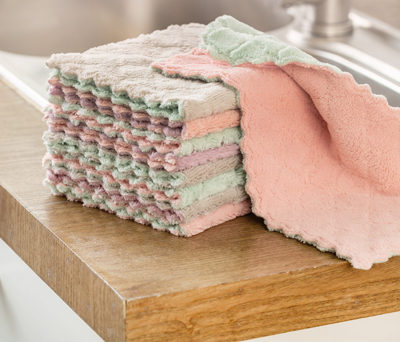 Double Color Absorbent Cloth Dish Towel Cleaning Bowl Scouring Pad Kitchen Oilproof Dishcloth Double Layer Thickened Cleaning Towel