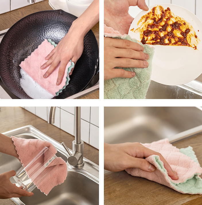 Double Color Absorbent Cloth Dish Towel Cleaning Bowl Scouring Pad Kitchen Oilproof Dishcloth Double Layer Thickened Cleaning Towel
