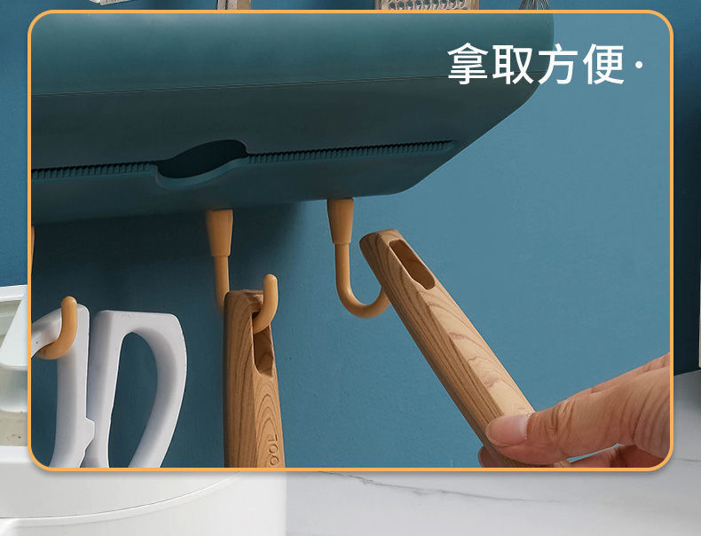 Multifunctional Kitchen Towel Rack 4 Hooks Punch-Free Seamless Roll Paper Plastic Wrap Wall-Mounted Shelf Tissue Storage