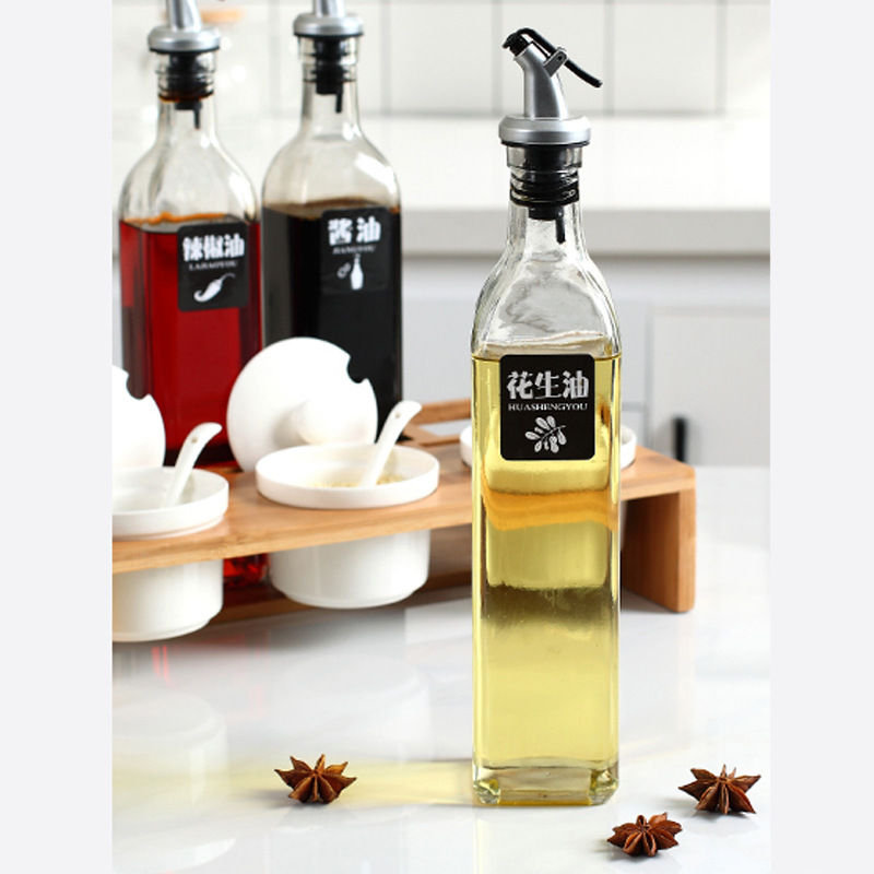 Lead-Free Glass Leak-Proof Pressure Oil Controlling Bottle Oil Dispenser Square Creative Controllable Oil Bottle Household Kitchen Seasoning Bottle Set