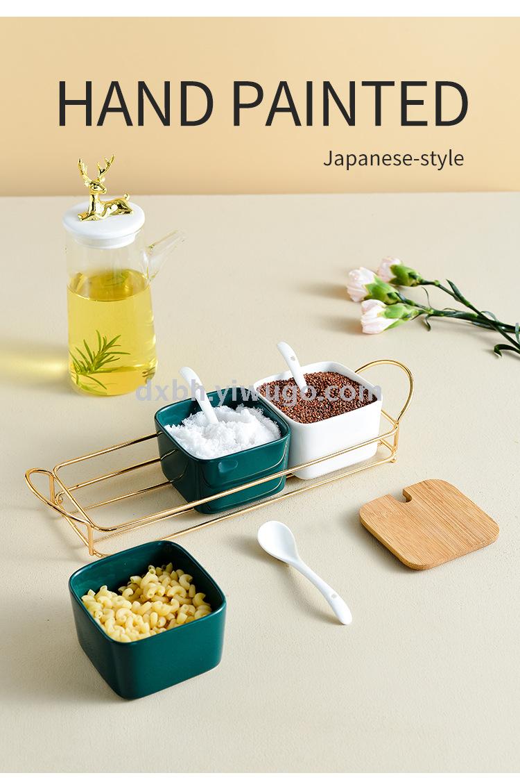 Nordic ceramic glass seasoning pot shelf kitchen combination salt sugar soy sauce vinegar light luxury seasoning bottle
