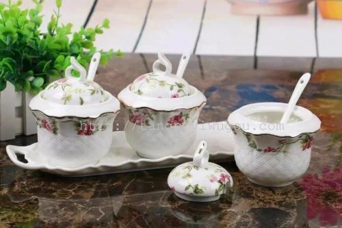 Jingdezhen ceramic seasoning pot seasoning bottle oil pot soy sauce pot salt pot sugar pot kitchen supplies