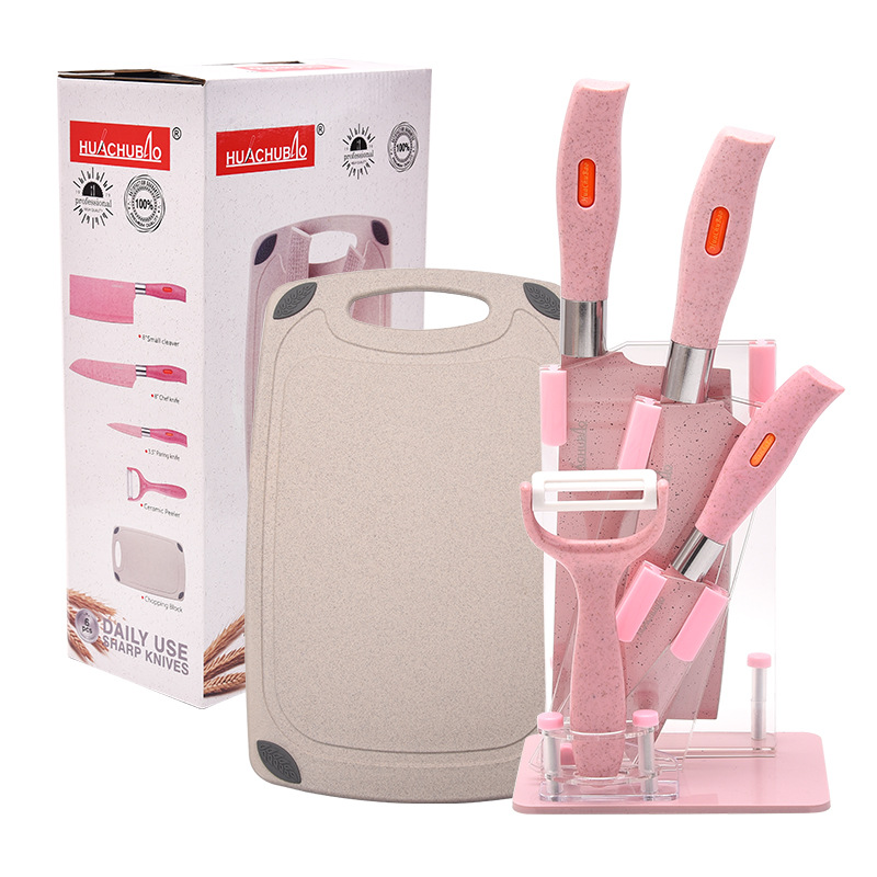 Wheat Orange Straw Knife 6-Piece Set Kitchen Knife Kit Chopping Board Household Chef Knife Business Gift Knife Set