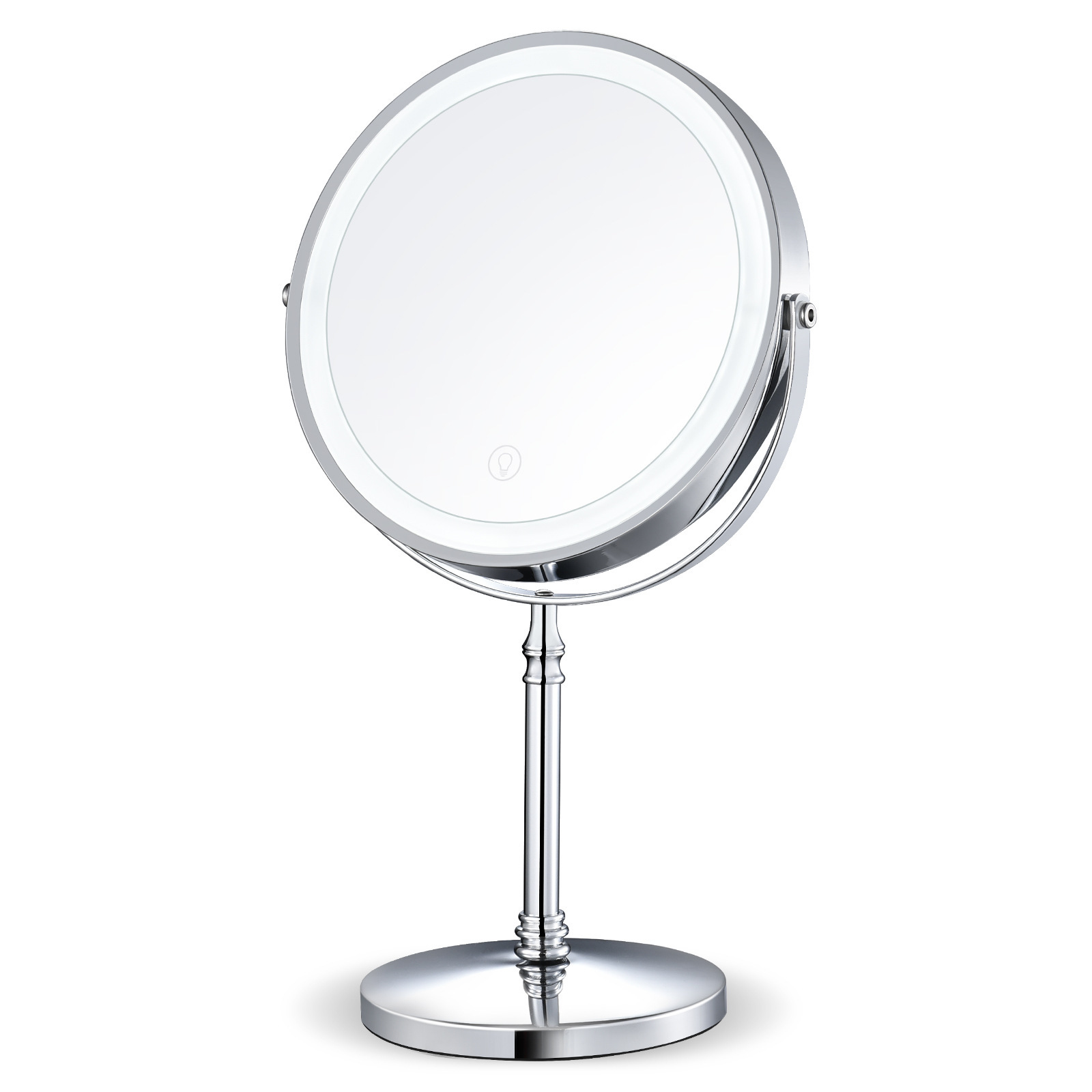 8-Inch Metal Double-Sided 5 Times 10 Times Magnifying Glass Dressing Mirror Portable Led Makeup Mirror with Light