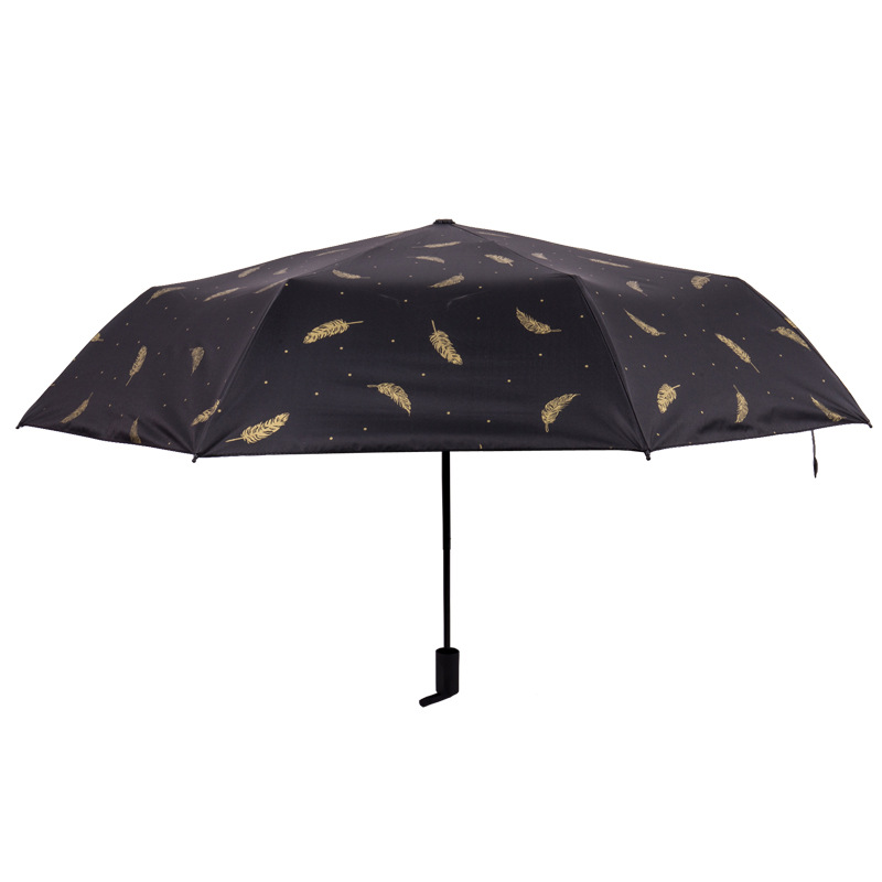 Bronzed feather umbrella for men and women stylish sun block umbrellas triple a fold manually folded vinyl umbrellas