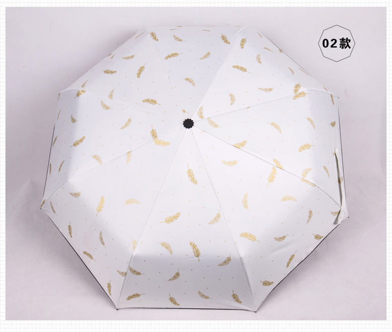 Bronzed feather umbrella for men and women stylish sun block umbrellas triple a fold manually folded vinyl umbrellas