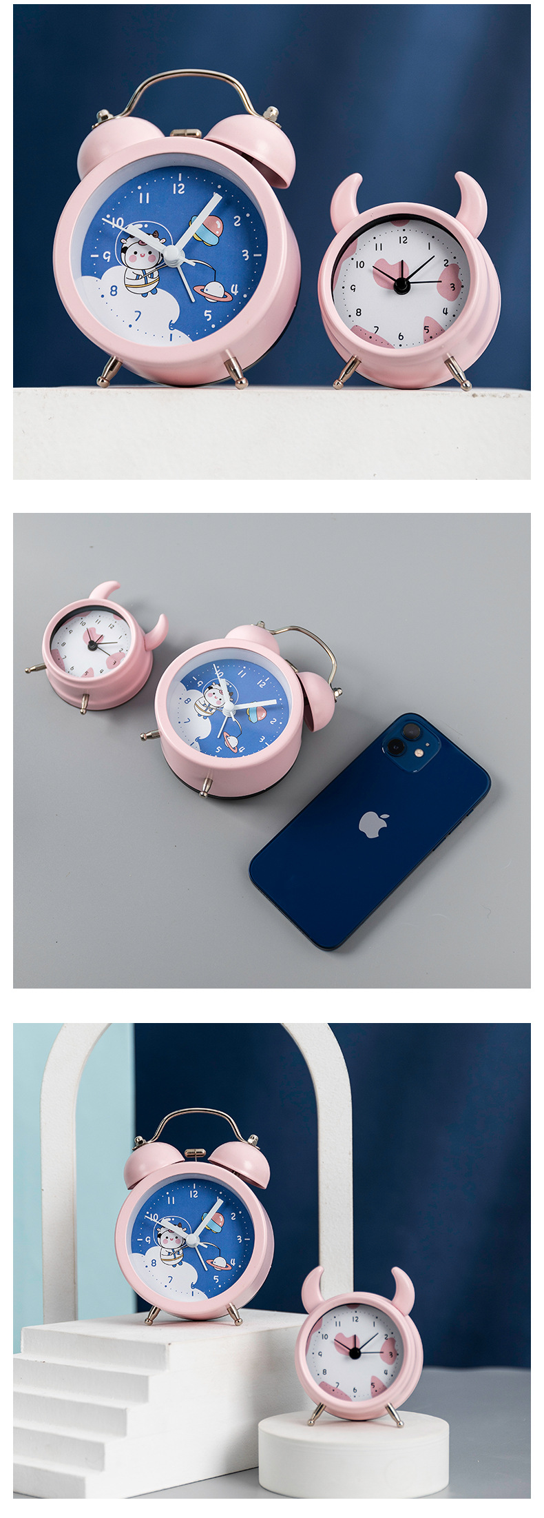 Cartoon Children's Large Volume Alarm Little Alarm Clock Primary and Secondary School Students Multi-Functional Antair Nightstand Creative Clock Ringing Bell