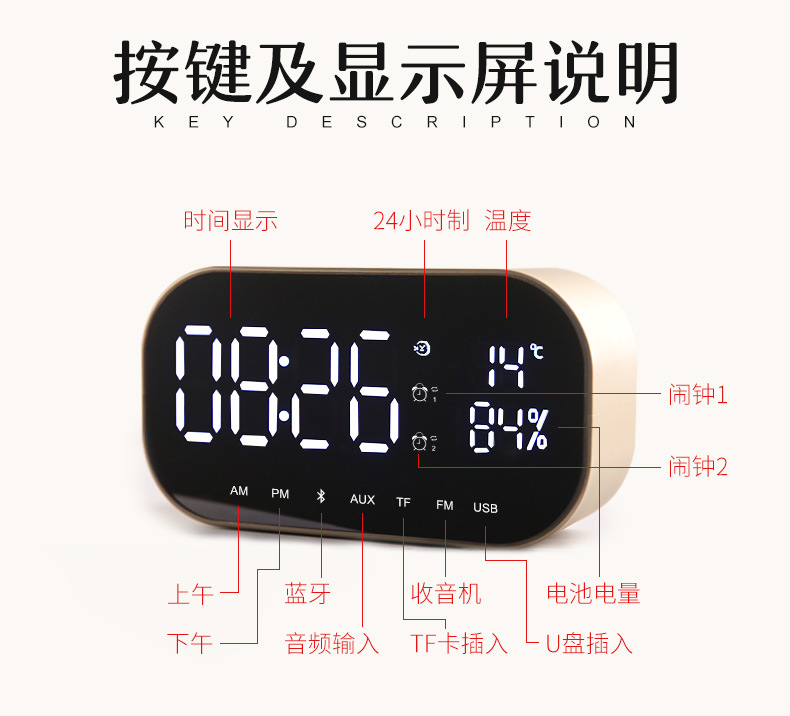 YAyusi Yayusi S2 Alarm Clock Speaker Sound Wireless Bluetooth Subwoofer New Creative BedsideUse Speaker