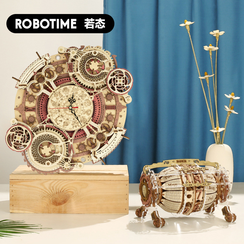 Robotime Wooden Wall Clock Calendar DIY Assembled Toy 3D Puzzle Simple Home Decoration Bedside Decoration Wall Clock
