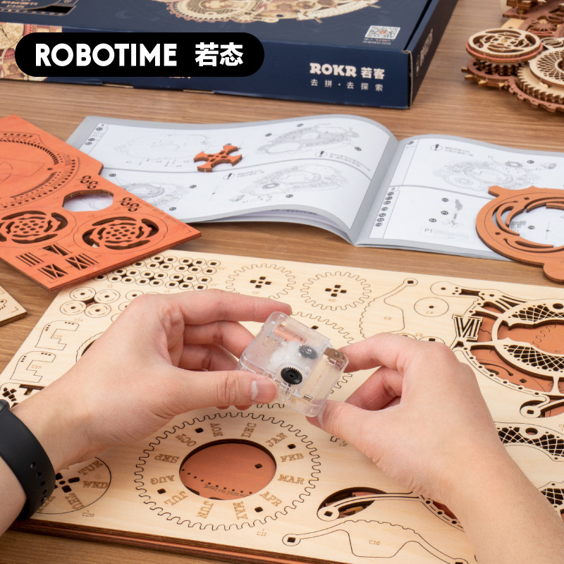 Robotime Wooden Wall Clock Calendar DIY Assembled Toy 3D Puzzle Simple Home Decoration Bedside Decoration Wall Clock