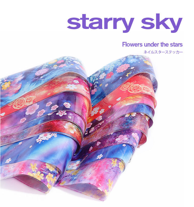 Cross-Border New Arrival Nail Art Flower Starry Sky Series Transfer Paper Internet Celebrity Nail Sticker Flower Laser Starry Sky Paper Decoration