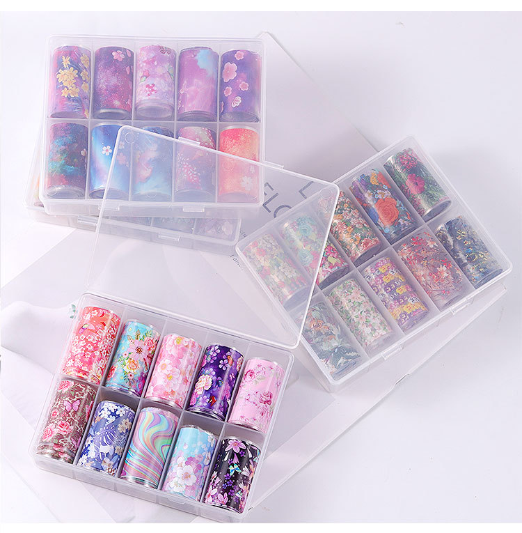 Cross-Border New Arrival Nail Art Flower Starry Sky Series Transfer Paper Internet Celebrity Nail Sticker Flower Laser Starry Sky Paper Decoration