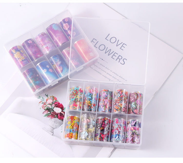 Cross-Border New Arrival Nail Art Flower Starry Sky Series Transfer Paper Internet Celebrity Nail Sticker Flower Laser Starry Sky Paper Decoration